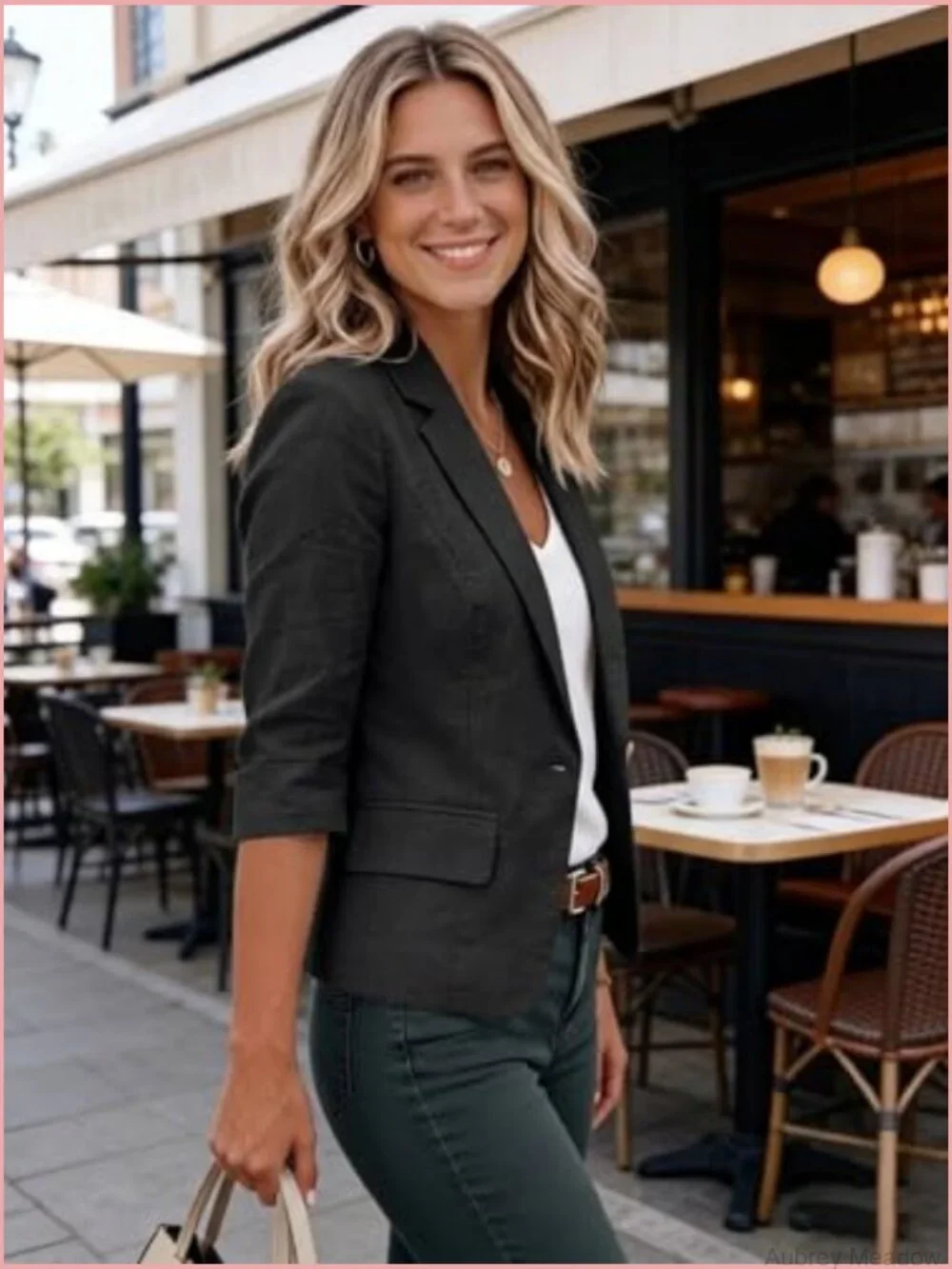 Cropped Blazer 3/4 Sleeve Cotton Blend Lightweight Casual Work Jacket